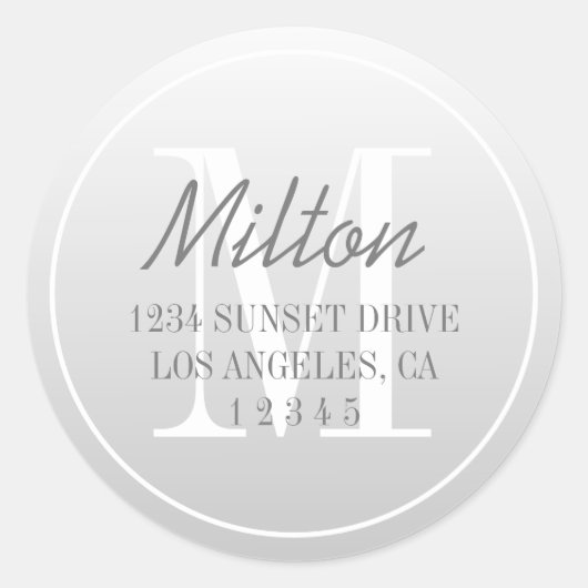 退色モダン勾配差出人住所 |グレーグラデーション ラウンドシール (正面)