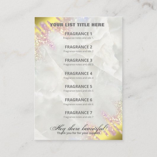 退色性オパール及び金ゴールド香りリスト 名刺 (裏面)