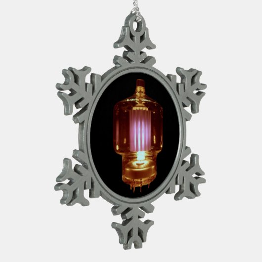 送信器白熱［赤熱］光を放つ真空管 スノーフレークピューターオーナメント (左)