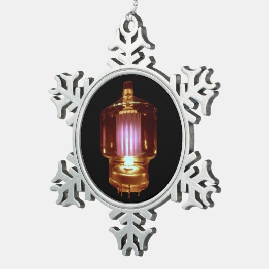 送信器白熱［赤熱］光を放つ真空管 スノーフレークピューターオーナメント (右)