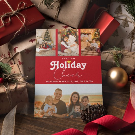 送信応援金ゴールドストライプハート写真クリスマス シーズンカード