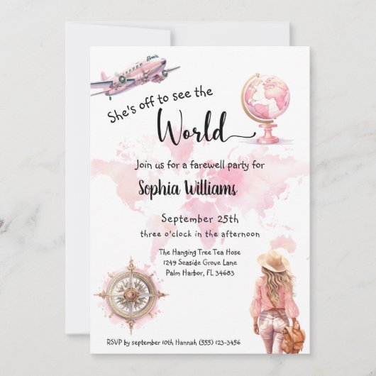 送別パーティー世界旅行遠くに行く 招待状 (正面)