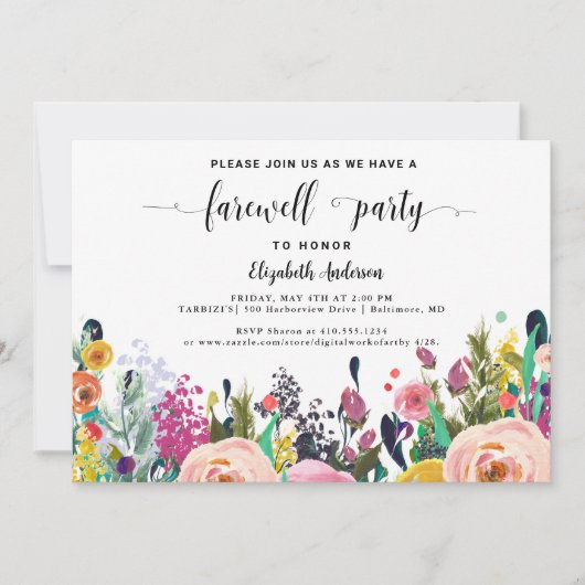 送別パーティー送信オフ行遠くにくフローラ写真 招待状 (正面)