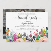 送別パーティー送信オフ行遠くにくフローラ写真 招待状 (正面/裏面)