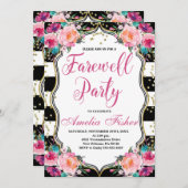 送別招待状、白黒お別れパーティー 招待状 (正面/裏面)