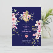 送別航海の招待状ネイビーブルーピンクフローラ 招待状 (スタンド正面)