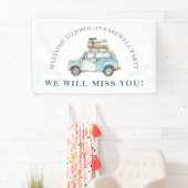 送別車と荷物行く遠くにパーティー歓迎 横断幕 (インサイチュ)