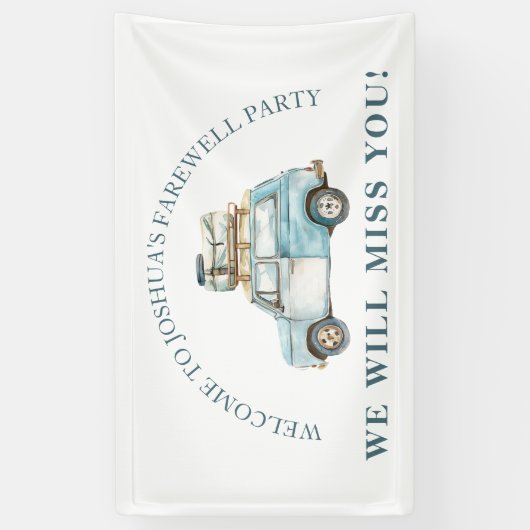 送別車と荷物行く遠くにパーティー歓迎 横断幕 (縦)