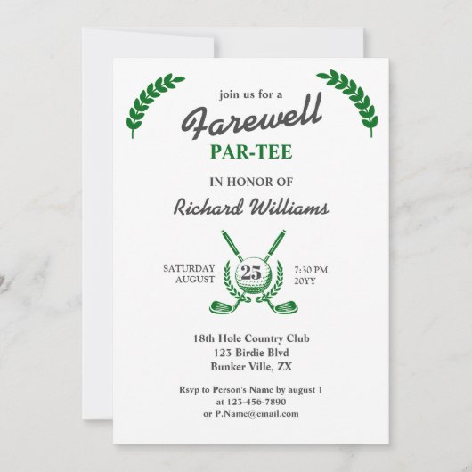 送別退職式ゴルフクラブリースをテーマにしたパーティー 招待状 (正面)