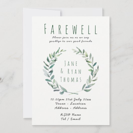 送別離れのパーティの招待状素朴葉の 招待状 (正面)