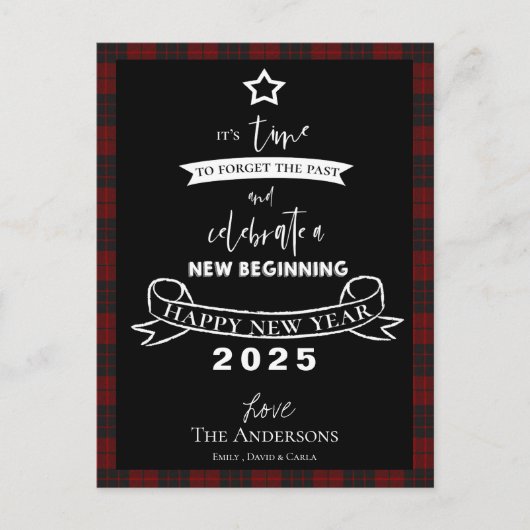 送別2021タイポグラフィ赤い格子白い新年 シーズンポストカード (正面)
