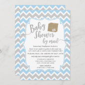 送料箱付き小包による男の子の赤ちゃんシャワー 招待状 (正面/裏面)