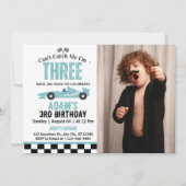 逃げ切るぞレーシングカー男子3歳の誕生日パーティー 招待状 (正面)