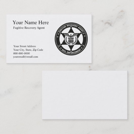 逃亡および保釈金回収エージェントの名刺 名刺 (正面/裏面)