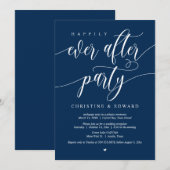 逃婚パーティー、ハッピーエバーアフターパーティー、ネイビーブルー 招待状 (正面/裏面)