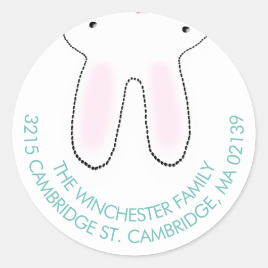 逆おもしろいさまにイースターバニー白いティール（緑がかった色）アドレス ラウンドシール (正面)