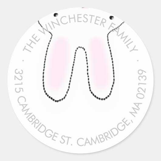 逆おもしろいのイースターバニー灰色の白いアドレス ラウンドシール (正面)