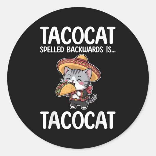 逆から読んでもTacocat ネコとタコ ラウンドシール (正面)