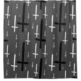 逆さになった十字形の灰色の黒 シャワーカーテン