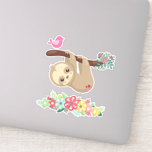 逆さまにつるすブラウンのかわいい怠惰 シール