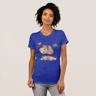 逆さまにつるすブラウンのかわいい怠惰 Tシャツ