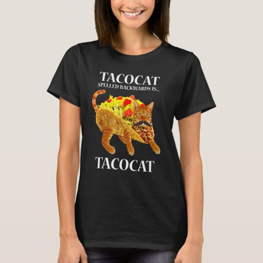 逆さまに書くとタコキャット タコスとネコのシンコ・デ・ Tシャツ (正面)