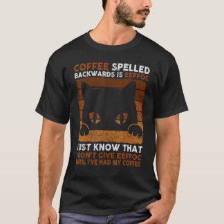 逆さまに書くとEeffocになるブラックコーヒー 猫 ビンテージ Tシャツ