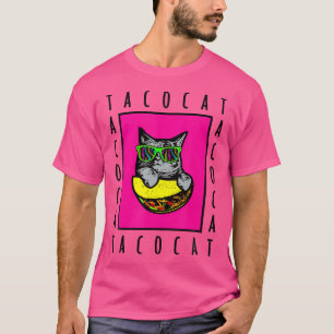 逆さまに書くとTaco Catなネコのサングラス Tシャツ