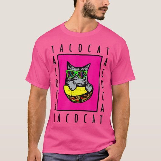 逆さまに書くとTaco Catなネコのサングラス Tシャツ (正面)