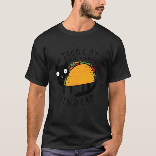 逆さまに書くとTacocat 面白い タコキャット シンコ デ Tシャツ (正面)