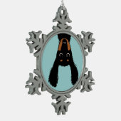 逆さまのダックスフントのクリスマス スノーフレークピューターオーナメント (左)