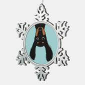 逆さまのダックスフントのクリスマス スノーフレークピューターオーナメント (右)