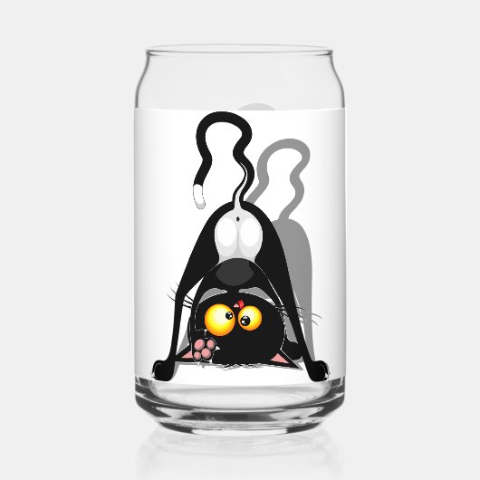 逆さまの猫の面白いキャラクター ガラス缶 (裏面)
