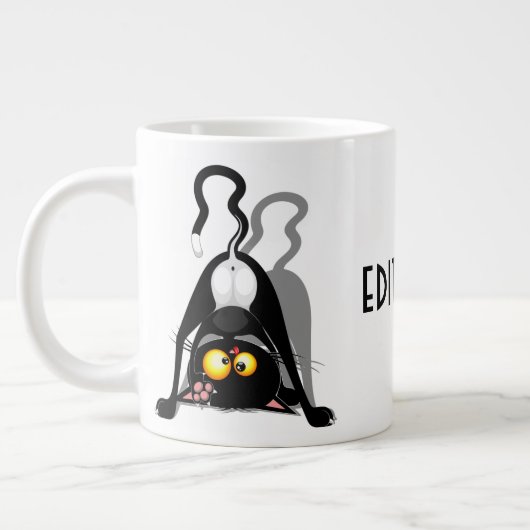 逆さまの猫の面白いキャラクター ジャンボコーヒーマグカップ (左)