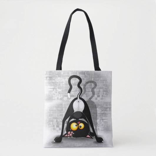 逆さまの猫の面白いキャラクター トートバッグ (正面)