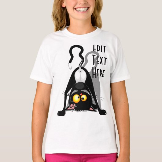 逆さまの猫の面白いキャラクター Tシャツ (正面)