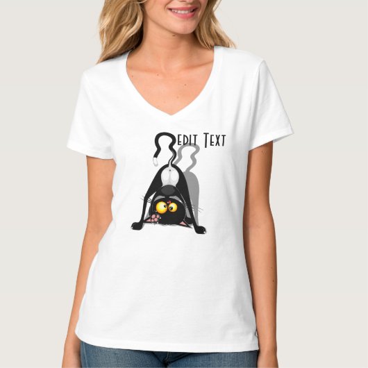 逆さまの猫の面白いキャラクター Tシャツ (正面)