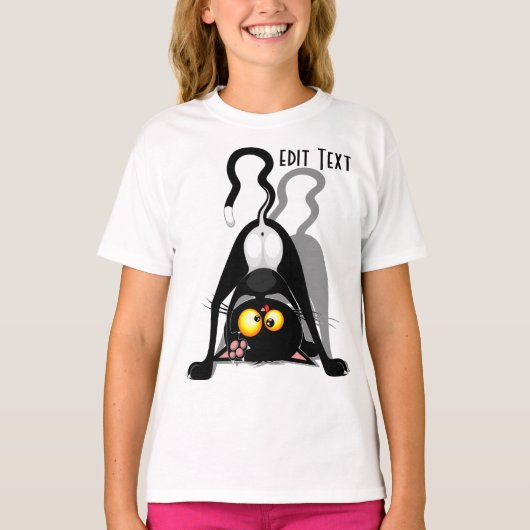 逆さまの猫の面白いキャラクター Tシャツ (正面)