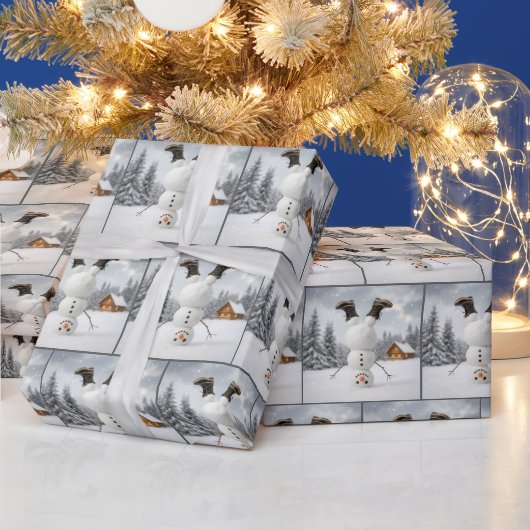 逆さまの雪だるまのクリスマス ラッピングペーパー (クリスマス)
