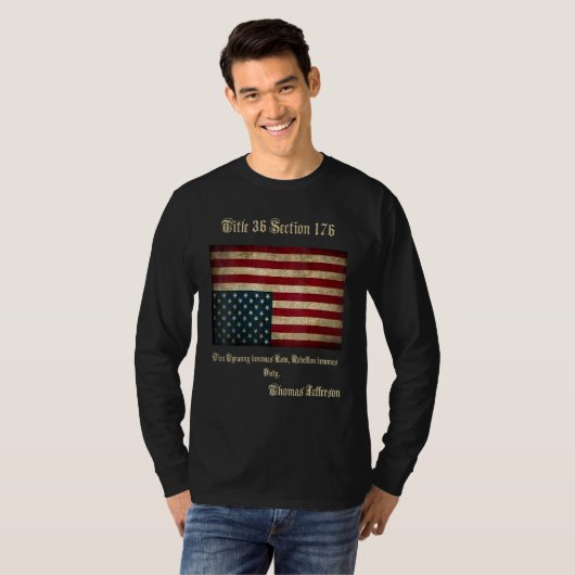 逆さまアメリカ国旗ディストレス加工 トーマス・ジェファソン Tシャツ (正面フル)