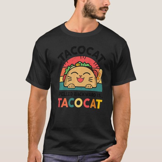 逆さ読みでTacocatメキシカンな女の子と猫のタコ Tシャツ (正面)