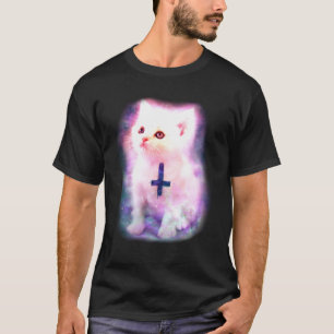 逆にされた十字を持つ宇宙の子ネコ Tシャツ