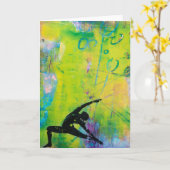 逆の戦士のヨガの女の子の挨拶状 カード (黄色い花)