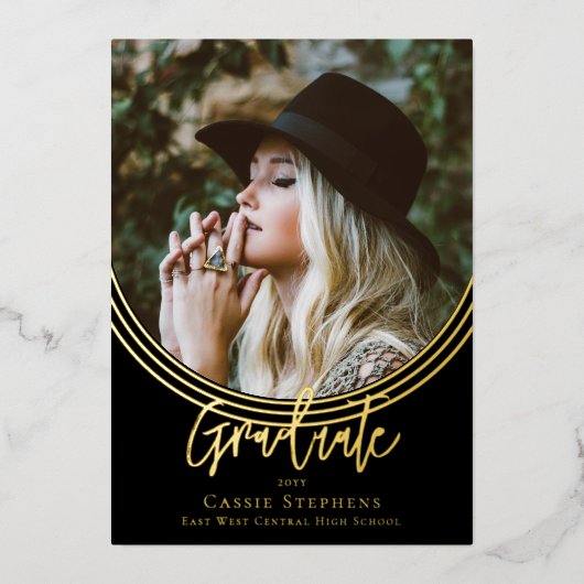 逆アーチトレンディー台本の大学院写真 箔招待状 (正面)