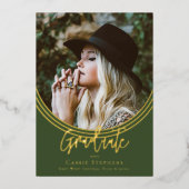 逆アーチトレンディー台本大学院写真グリーン 箔招待状 (正面)