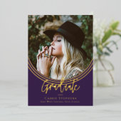 逆アーチトレンディー台本大学院写真紫 箔招待状 (立ち正面)