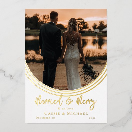 逆アーチ写真 ウェディング 結婚して楽しく 箔シーズンカード (正面)