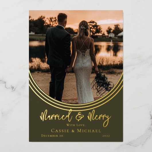 逆アーチ結婚写真結婚したとメリー 箔シーズンカード (正面)