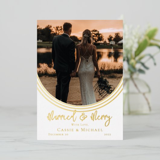 逆アーチ結婚写真結婚したとメリー 箔シーズンカード (立ち正面)