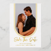 逆アーチ2フォトウェディング日付を保存 箔招待状 (正面)